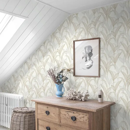 Miniatura 7 de Heroad Papel tapiz autoadhesivo para despegar y pegar, papel de contacto bohemio, moderno, neutro, hojas beige, extraíble, para armarios