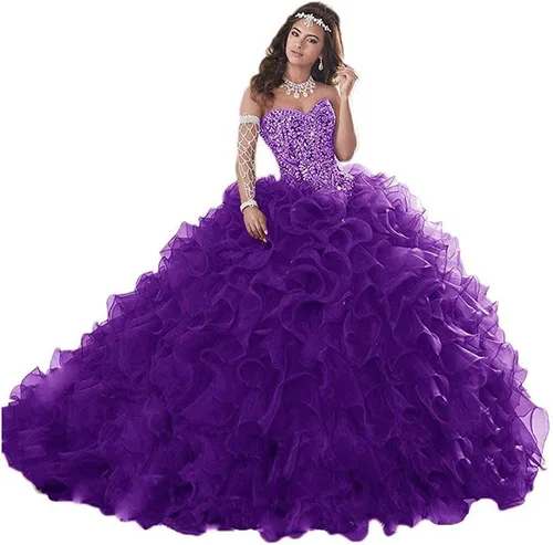 Vestidos de fiesta de novia con cuentas pesadas para mujer, vestidos de organza con volantes, vestidos de quinceañera para Sweet 16