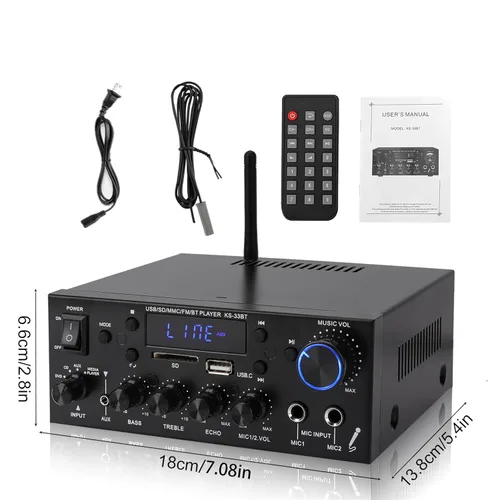 Miniatura 7 de Amplificador de audio 800W, amplificador estéreo para el hogar con 2 canales, RMS 60Wx2, Bluetooth 5.0, mini amplificador HiFi con eco, micrófono