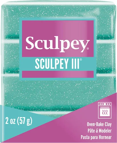 Sculpey III arcilla polimérica para horno, purpurina turquesa, no tóxica, barra de 2 onzas, ideal para modelar, esculpir, vacaciones, bricolaje,