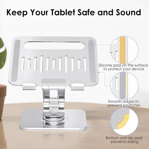 Miniatura 5 de Soporte para tablet para escritorio, giratorio de 360° para soporte de iPad, soporte ajustable de aluminio para tableta, compatible con iPad Pro Air