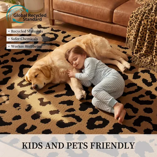 Miniatura 5 de YIHOUSE Alfombras de leopardo de 6 x 9 pies, alfombra suave de felpa lavable de pelo alto y bajo, antideslizante, no desprende pelusa, alfombra