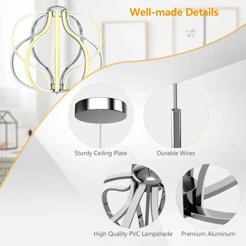Miniatura 9 de Tangkula Candelabro LED moderno, lámpara colgante regulable con altura ajustable, lámpara de techo para dormitorio, sala de estar y comedor, LED