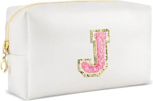 Miniatura 110 de URSKYTOUS Regalos para niñas, bolsa de maquillaje con inicial, bolsa de cosméticos personalizada con cremallera, bonita bolsa de aseo de viaje, Azul