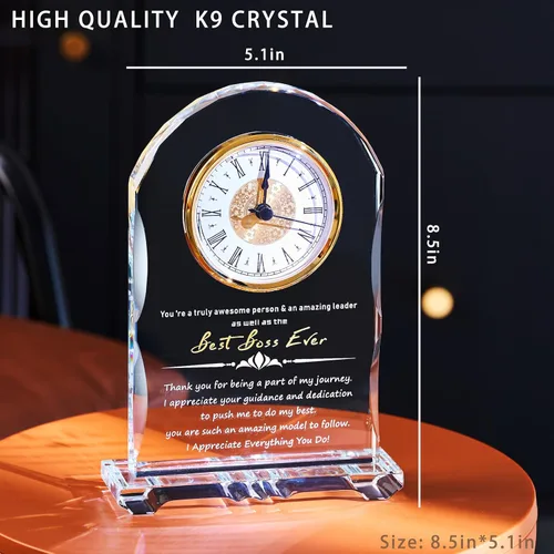 Miniatura 2 de Reloj de Cristal Significativo para Jubilación, Regalos para Mujeres y Hombres, Mejor Jefe de Todos, Feliz Reloj de Jubilación Placa de Regalo