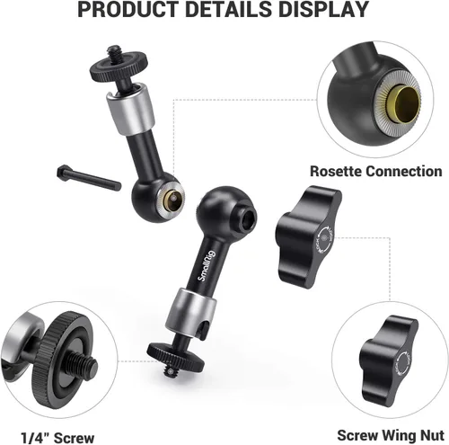 Miniatura 2 de SmallRig Brazo mágico articulado de fricción ajustable de 5,5 pulgadas, con ambos tornillos de 1/4" para el monitor LCD/luces LED