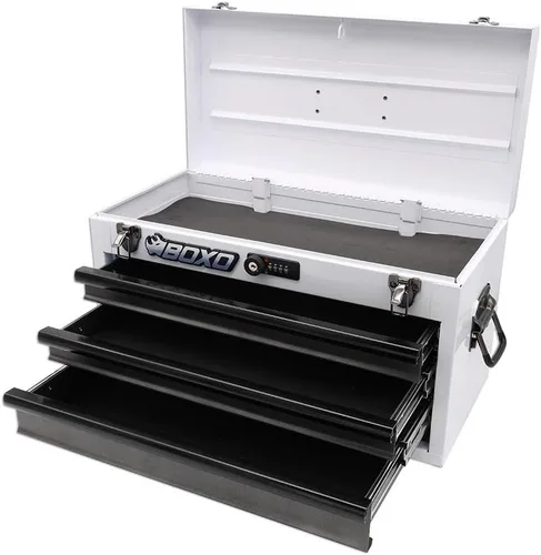 Miniatura 6 de Boxo USA - Caja de herramientas de acero resistente de 3 cajones - Organizador de caja de herramientas portátil de mano con rieles de rodamientos
