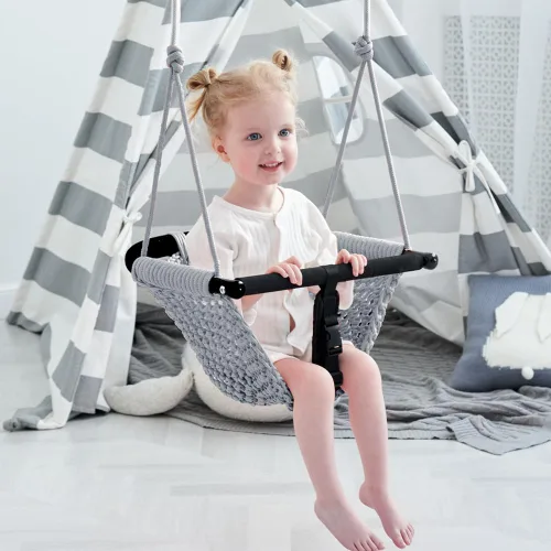 Miniatura 2 de Asiento de columpio para niños pequeños de 2 en 1 - Asientos de columpio de cuerda ajustables para niños Juego de columpio para patio trasero Gris