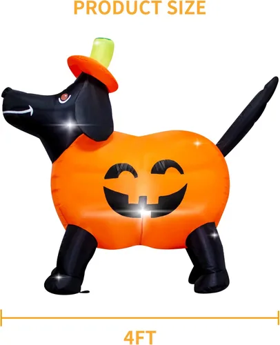 Miniatura 3 de Decoración inflable de calabaza para perro de 4 pies de largo con luces LED, calabaza salchicha de calabaza, decoración inflable para exteriores