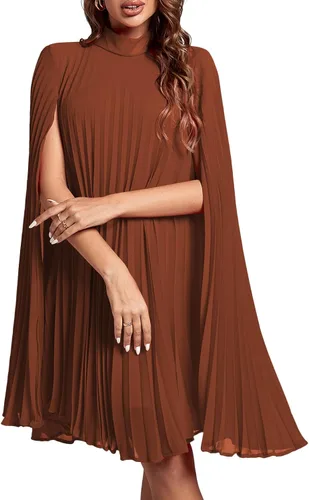 Miniatura 35 de Rooscier Vestido midi de fiesta plisado con cuello alto falso y espalda abierta para mujer