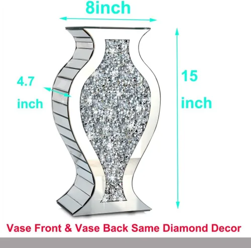 Miniatura 7 de ALLARTONLY Jarrón de Espejo con Diamante Triturado de Cristal Plateado Impresionante Florero Decorativo de Lujo para Decoración del Hogar. No Puede