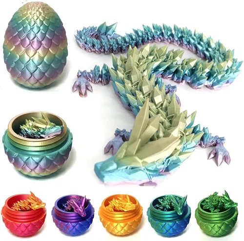 Miniatura 5 de Huevo de dragón impreso en 3D, juguete misterioso de dragón de cristal, dragón articulado, decoración de escritorio para el hogar, huevos