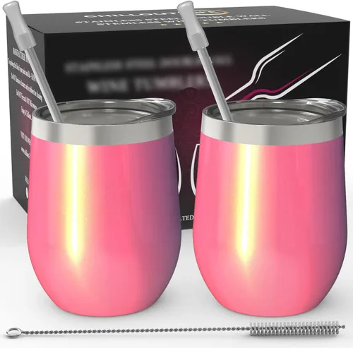 Miniatura 24 de CHILLOUT LIFE Vasos Térmicos de Vino de Acero Inoxidable de 12 oz Paquete de 2 - Vasos de Vino con Aislamiento al Vacío de Doble Pared con Tapas