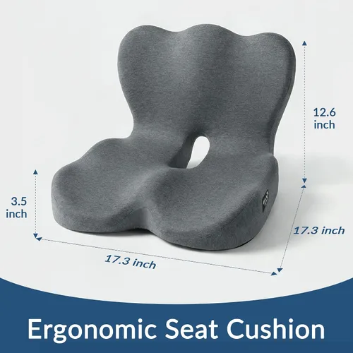 Miniatura 7 de Exclusivo Mezcla Cojín de asiento de espuma viscoelástica, cojines ergonómicos para aliviar el dolor del coxis, almohadilla de asiento Gris