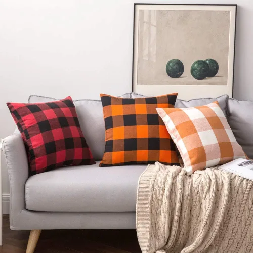 Miniatura 8 de MIULEE - Paquete de 2 fundas de almohada decorativas clásicas de Navidad de lino y poliéster a cuadros de granja, color negro sólido y rojo