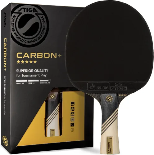 Miniatura 7 de STIGA Carbon+ Bundle Ping Pong Paddle Set – 7-ply Extra Light Carbon Fiber Blade – 2mm Premium Sponge – Concave Pro Handle – 2 3-Star Tournament
