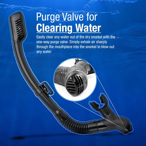 Miniatura 6 de Kraken Aquatics Snorkel seco Equipo de esnórquel profesional de calidad con válvula superior seca, cómoda boquilla de silicona y válvula de purga