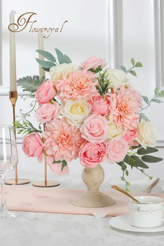 Miniatura 3 de Floweroyal Flores Artificiales Rosadas Flores de Rosa Falsas Dalia con Tallos para Ramos de Novia de Boda DIY, Baby Shower, Arreglo Floral, Centros
