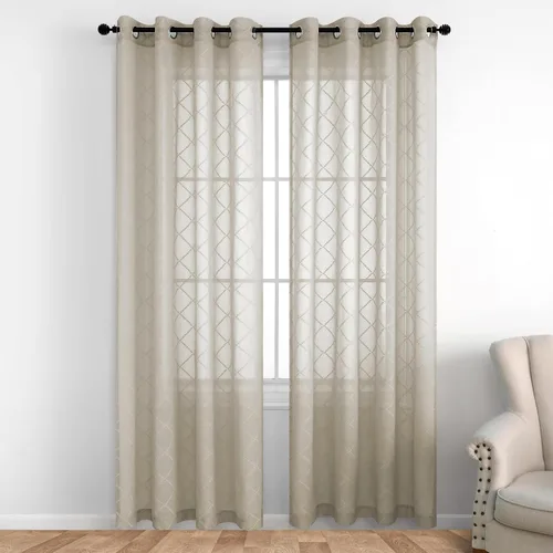 Miniatura 12 de KOUFALL Cortinas negras de 63 pulgadas de largo para dormitorio, juego de 2 paneles transparentes con ojales para ventana, cortinas geométricas
