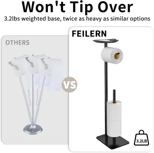 Miniatura 5 de FEILERN Soporte de papel higiénico para baño, dispensador de rollos de papel higiénico, 4 rollos de reserva, con estante superior de almacenamiento