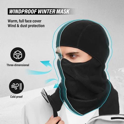 Miniatura 2 de Pasamontañas - Máscara facial de invierno gruesa y cálida al viento para hombres y mujeres, equipo de clima frío para esquí, equitación