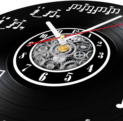 Miniatura 2 de The Geeky Days Notas de notación musical con iluminación LED brillante, reloj de pared hecho de disco de vinilo real, álbum de música, músico
