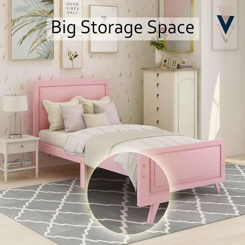 Miniatura 4 de Base de cama individual de madera con cabecera, estribo, plataforma moderna, base de colchón con soporte de listones de madera, sin ruido,