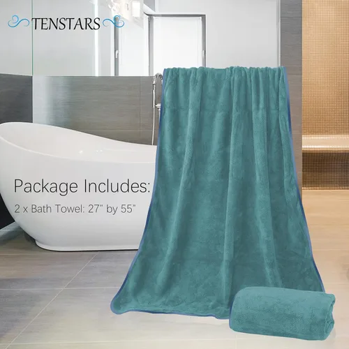 Miniatura 2 de TENSTARS Toallas de baño de seda con dobladillo para baño en liquidación - 27 x 55 pulgadas, ligeras, finas y de secado rápido, toalla absorbente