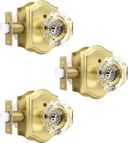 Miniatura 10 de Gobrico Paquete de 3 pomos de puerta de cristal transparente, manijas de puerta de cama/baño, función de privacidad, perilla interior de vidrio