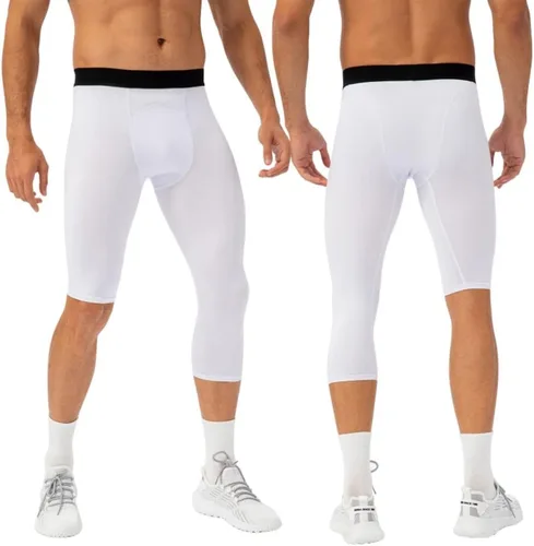 Miniatura 15 de Pantalones de compresión para hombre, mallas de compresión de una pierna para baloncesto, capri 3/4, leggings atléticos, capa base de secado fresco