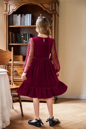 Miniatura 4 de Arshiner Vestidos de manga larga de terciopelo para niñas