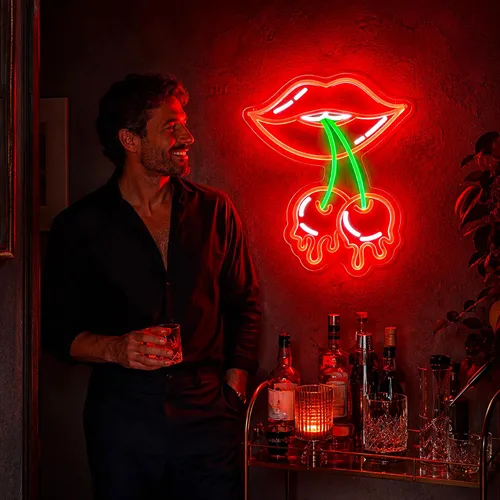 Miniatura 3 de Letrero de Neón de Labios de Cereza, Letreros de Neón para Decoración de Pared Letreros LED Rojos de Neón para Habitación Letreros de Neón Luminosos