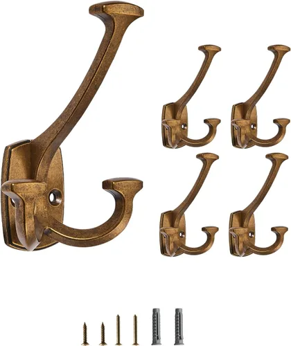 Miniatura 18 de Ganchos de latón antiguos grandes montados en la pared decorativos de doble cara resistentes para colgar abrigos, toallas, batas, bolsos, ganchos