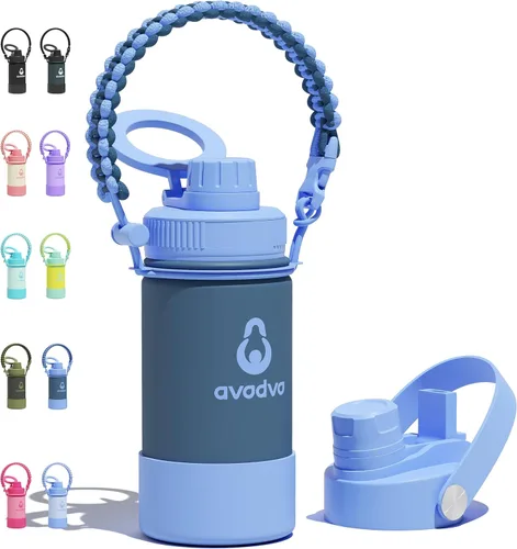 Miniatura 10 de Botella de agua aislada de 18 onzas con 2 tapas (tapa de popote y boquilla 2 en 1, tapa magnética), botella de agua delgada con correa, botella