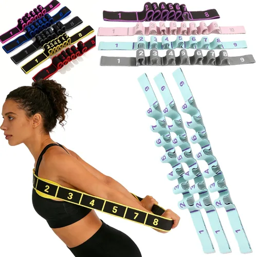 Miniatura 18 de Banda de resistencia de fitness para estiramiento y yoga, banda de resistencia de yoga ajustable de 8 segmentos con asas para brazos, ejercicio