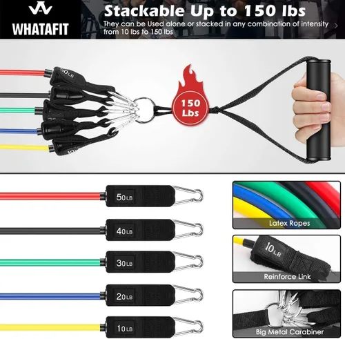 Miniatura 3 de WHATAFIT Bandas de resistencia, bandas de ejercicio, bandas de resistencia para entrenamiento, bandas de entrenamiento con asas para hombres