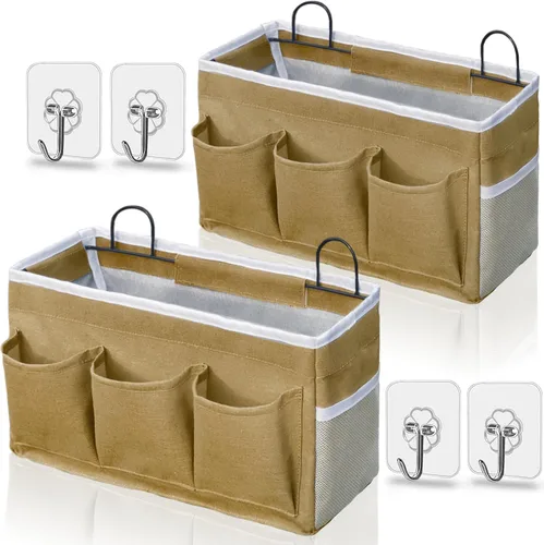 Miniatura 9 de Kanrichu Bolsa organizadora para colgar en la pared, paquete de 2 cestas de almacenamiento de lino con bolsillos, cesta de almacenamiento