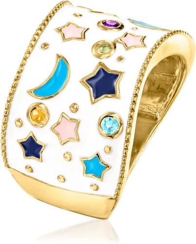 Miniatura 3 de Ross-Simons Anillo celestial con piedras preciosas múltiples y esmalte multicolor de 0.12 qt t en oro de 18 quilates sobre plata esterlina
