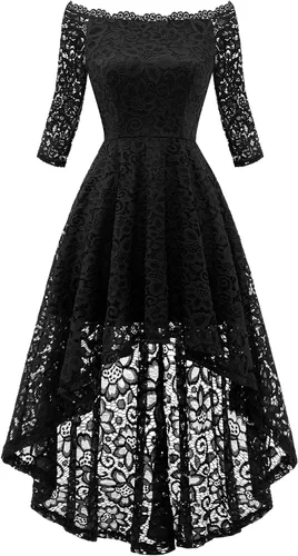 Miniatura 2 de Dressystar Vestido tipo cóctel, de encaje, para mujer, vestido irregular con vuelo y hombros descubiertos, para dama de honor, fiesta formal