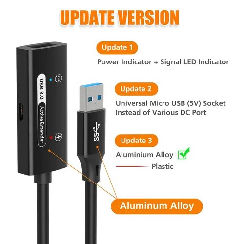 Miniatura 2 de AGVEE Cable de extensión activo USB 3.0 de 66 pies / 65.6 ft, USB3.0 macho a hembra, extensor de señal ultra largo, cable de refuerzo de señal