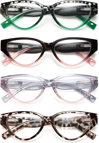 Miniatura 8 de EYEURL Paquete de 4 lentes de lectura con diseño de ojo de gato para mujer, lentes de computadora con bloqueo de luz azul con bisagra de resorte