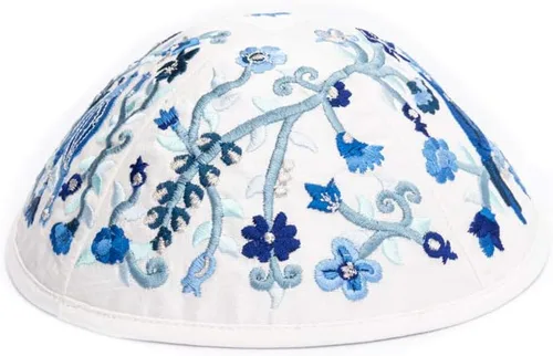 Miniatura 3 de Yair Emanuel Kipá Yarmulkes & Sombrero Yemenita Judaica Bordado Kipá Azul Flores y Pájaros (Paquete)