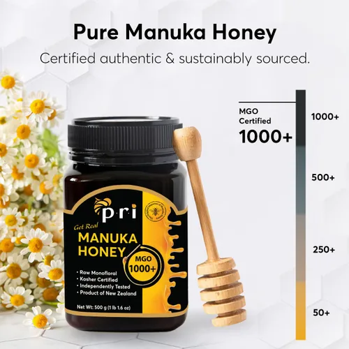 Miniatura 4 de P.R.I Miel de Manuka MGO 1000+, 1.1LB de alta resistencia - Miel de Manuka cruda (tarro de 17.64 oz)