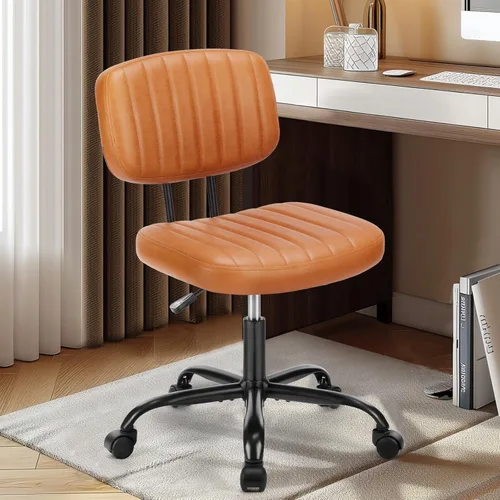 Miniatura 14 de DUMOS Silla de escritorio de oficina en casa, silla ergonómica de piel sintética sin brazos, con cómodo soporte lumbar y altura ajustable, tocador