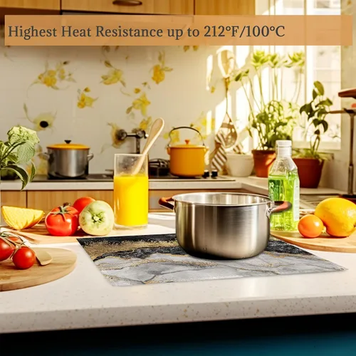 Miniatura 5 de Juego de 6 manteles individuales de mármol negro y dorado, lavables para mesa de cocina, comedor, resistentes al calor, para decoración de fiestas