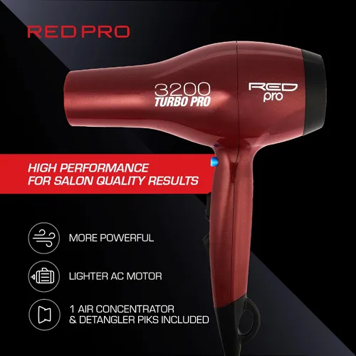 Miniatura 5 de Kiss Productos Red Pro 3200 Turbo Pro Detangler Secador de CA con 3 accesorios de peinado adicionales