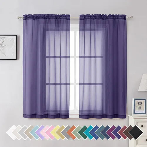 Miniatura 21 de Aiyufeng 2 paneles de cenefa transparente negra de 14 pulgadas de largo, cortinas cortas negras transparentes para dormitorio, cortinas de cocina