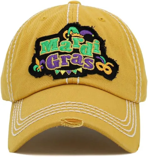 ScarvesMe Gorra de béisbol vintage bordada vintage de algodón desgastado para mujer Mardi Gras