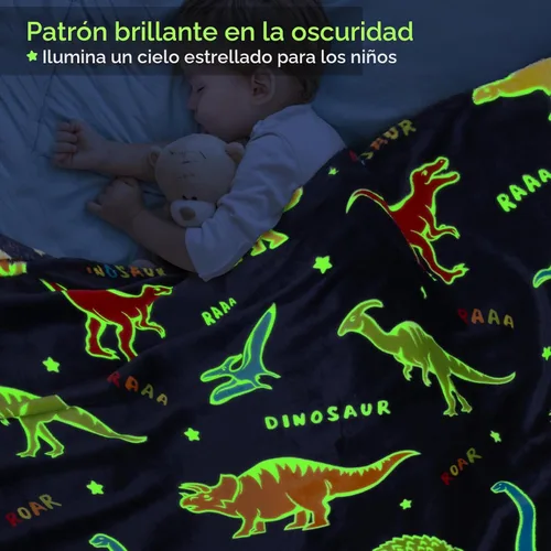 Miniatura 2 de Jekeno Manta de dinosaurio que brilla en la oscuridad, manta de regalo de dinosaurio para niños y niñas, cumpleaños, Navidad, Halloween, decoración