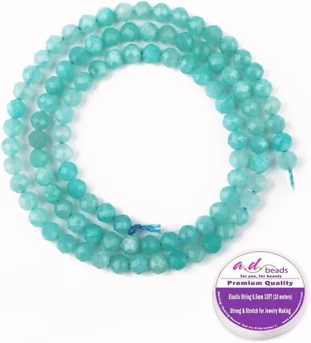 Miniatura 2 de AD Beads Cuentas naturales de piedras preciosas con corte de diamante micro facetado de 4 mm pequeñas y redondas para hacer collares y pulseras DIY